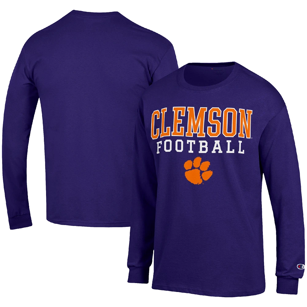 Men's Champion Purple Clemson Tigers Football Stack Long Sleeve T-Shirt