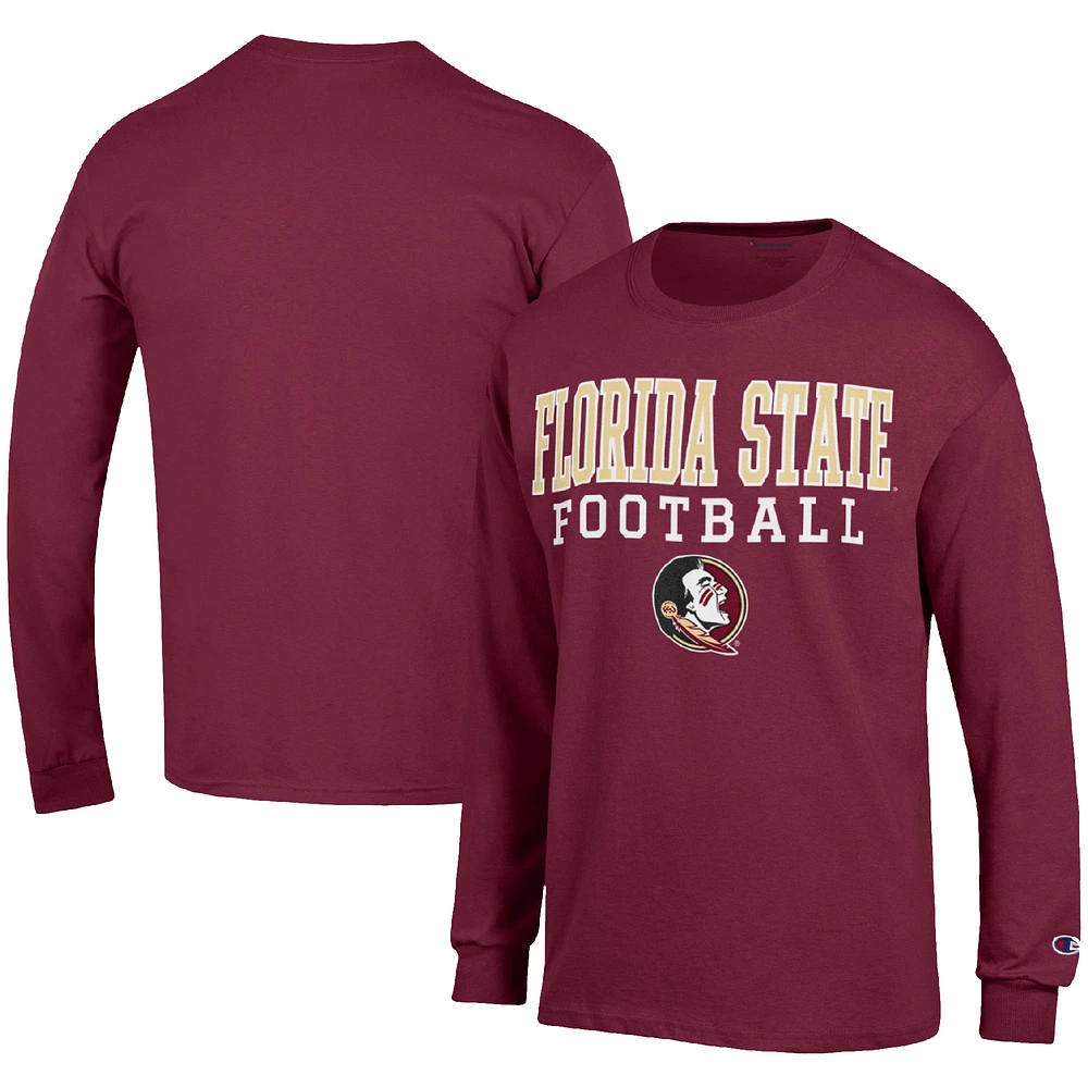 Men's Champion Garnet Florida State Seminoles Football Stack Long Sleeve T-Shirt