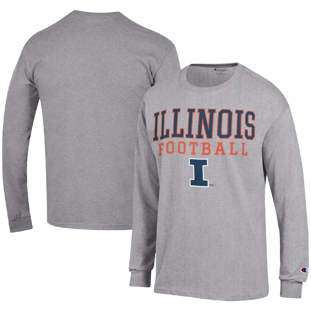 Men's Champion Heather Gray Illinois Fighting Illini Football Stack Long Sleeve T-Shirt