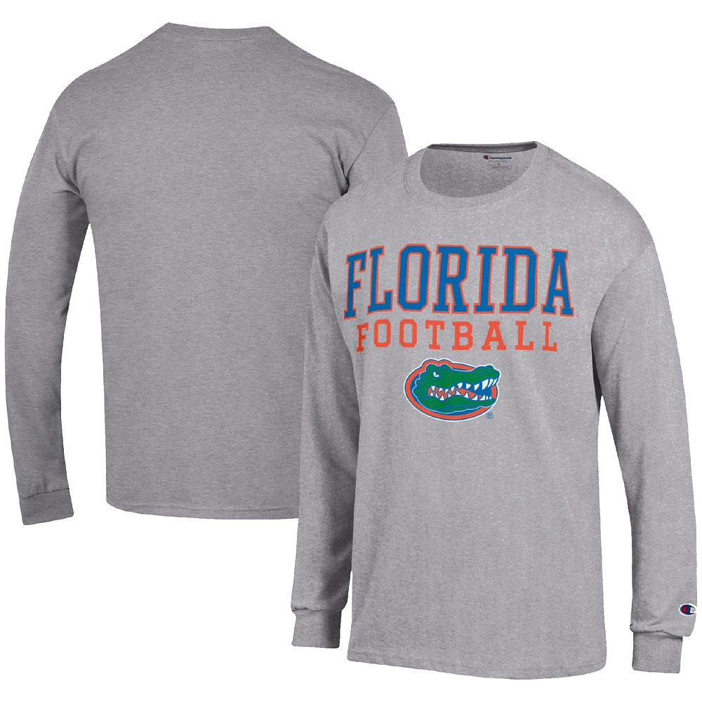 Men's Champion Heather Gray Florida Gators Football Stack Long Sleeve T-Shirt