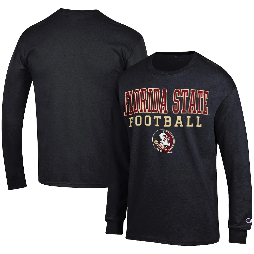 Men's Champion Black Florida State Seminoles Football Stack Long Sleeve T-Shirt