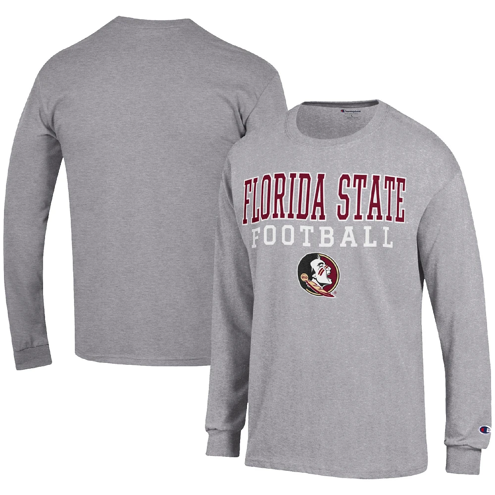 Men's Champion Heather Gray Florida State Seminoles Football Stack Long Sleeve T-Shirt
