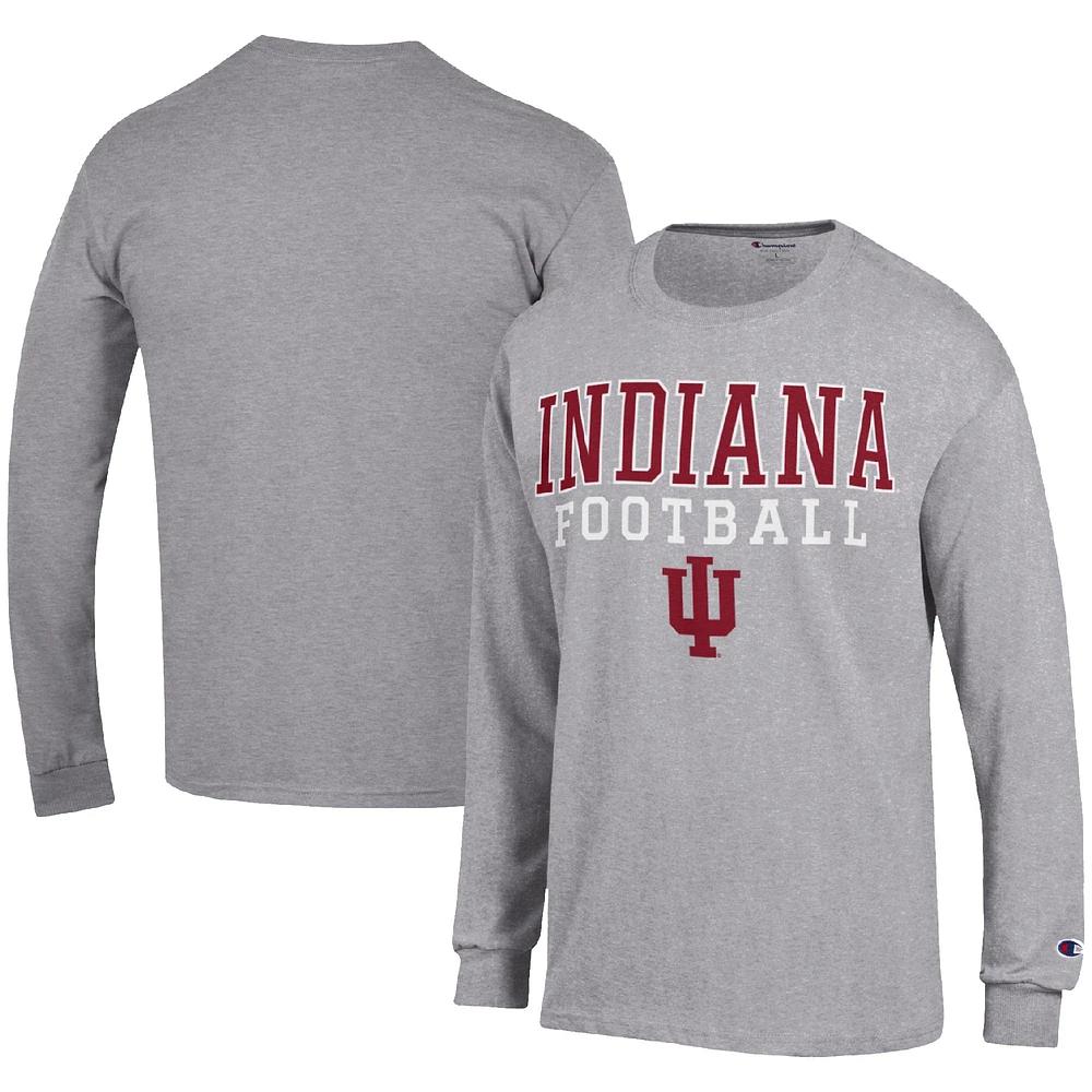 Men's Champion Heather Gray Indiana Hoosiers Football Stack Long Sleeve T-Shirt