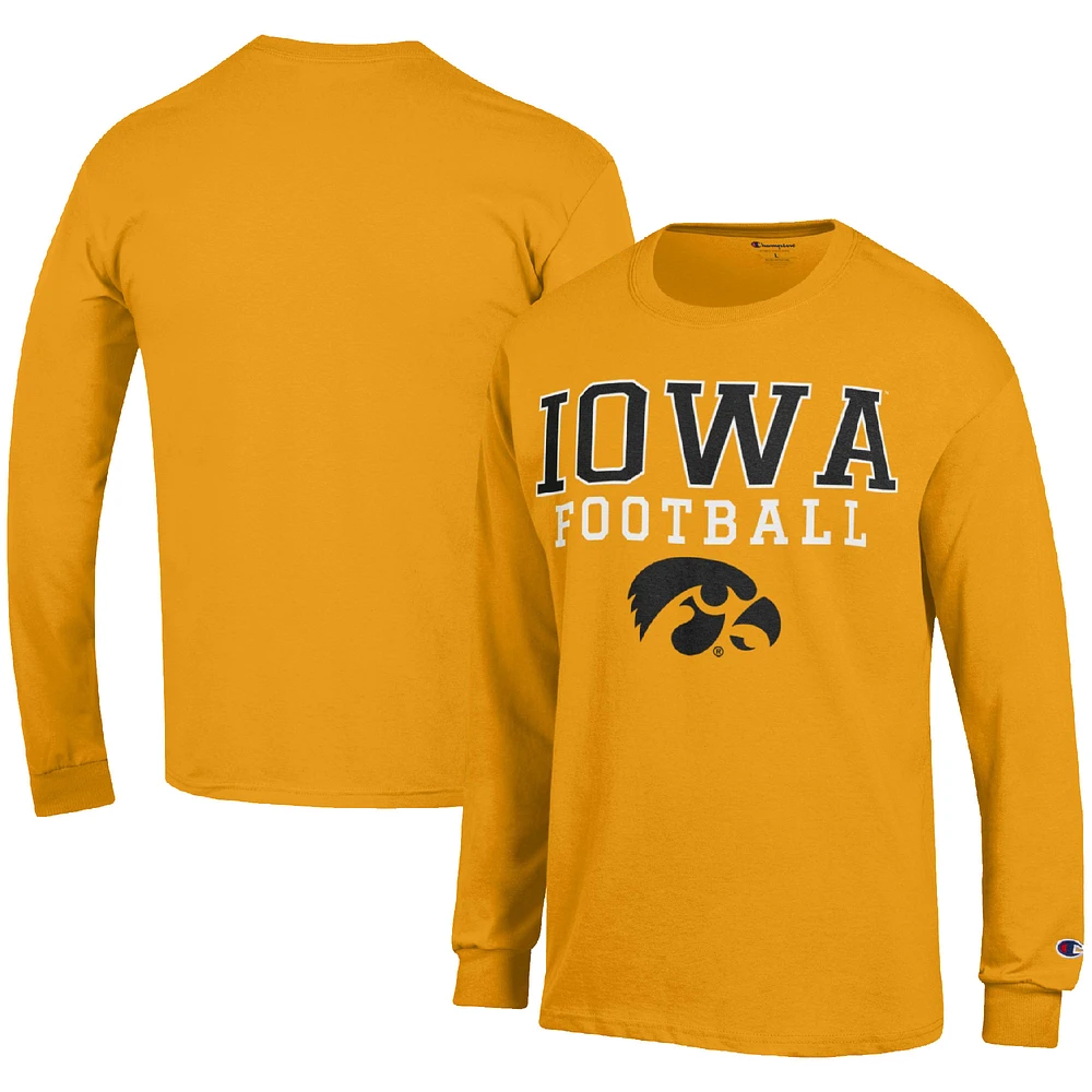 Men's Champion Gold Iowa Hawkeyes Football Stack Long Sleeve T-Shirt