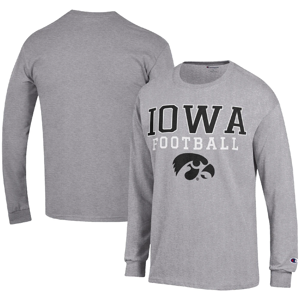 Men's Champion Heather Gray Iowa Hawkeyes Football Stack Long Sleeve T-Shirt