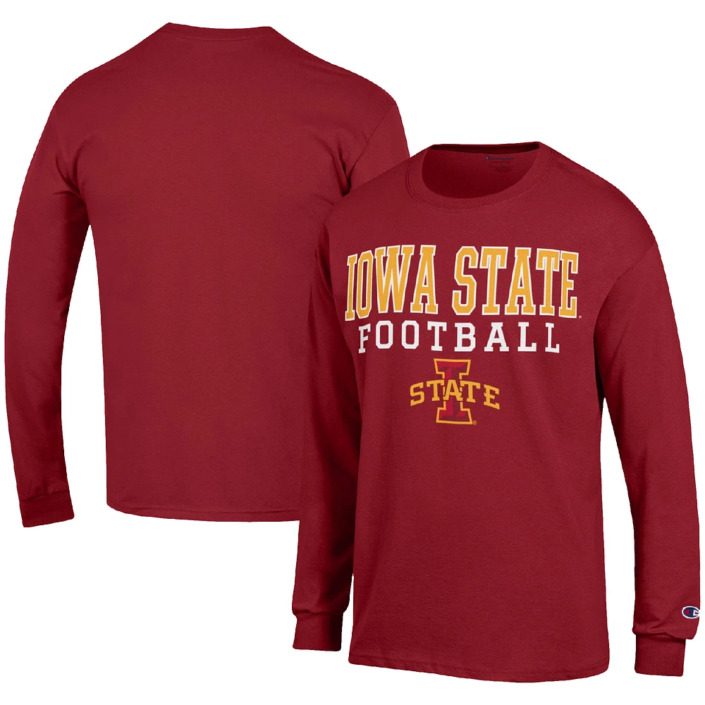Men's Champion Cardinal Iowa State Cyclones Football Stack Long Sleeve T-Shirt