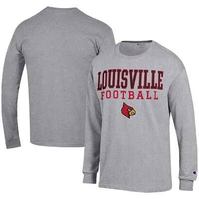 Men's Champion Heather Gray Louisville Cardinals Football Stack Long Sleeve T-Shirt