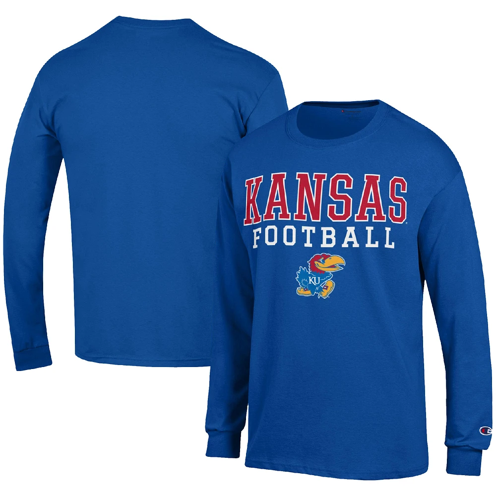Men's Champion Royal Kansas Jayhawks Football Stack Long Sleeve T-Shirt
