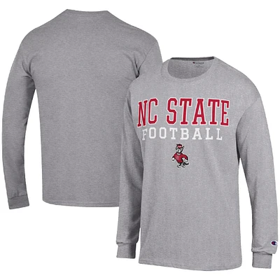 Men's Champion Heather Gray NC State Wolfpack Football Stack Long Sleeve T-Shirt