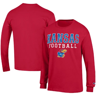 Men's Champion Red Kansas Jayhawks Football Stack Long Sleeve T-Shirt