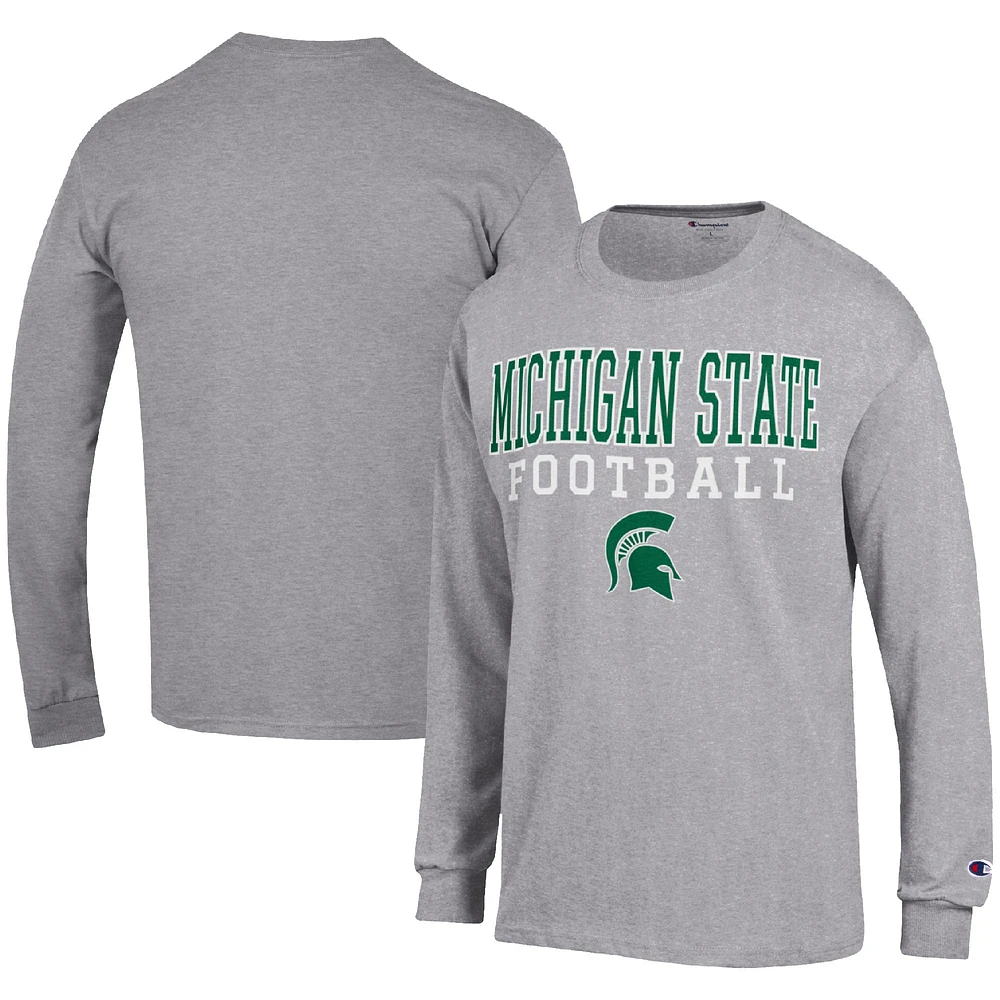 Men's Champion Heather Gray Michigan State Spartans Football Stack Long Sleeve T-Shirt