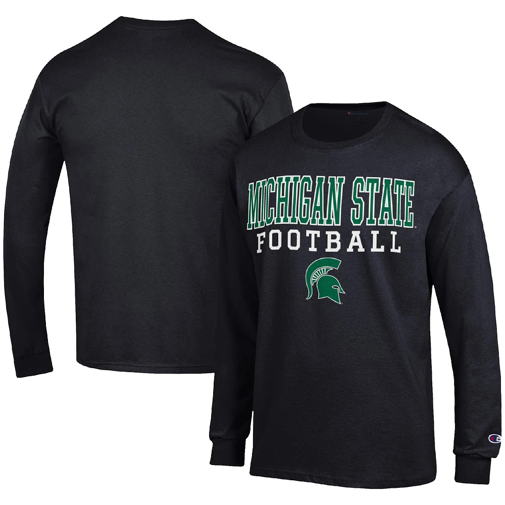 Men's Champion Black Michigan State Spartans Football Stack Long Sleeve T-Shirt