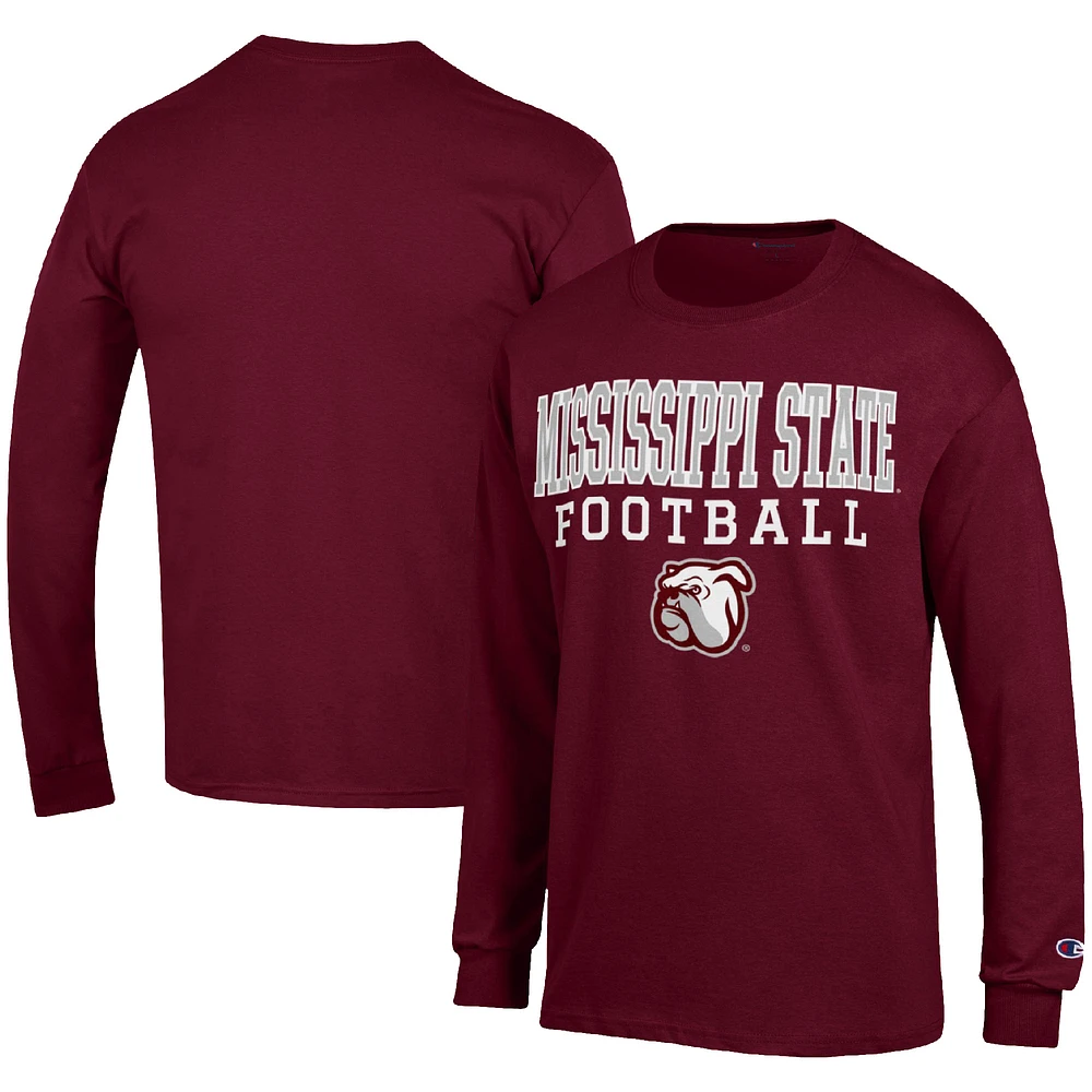 Men's Champion Maroon Mississippi State Bulldogs Football Stack Long Sleeve T-Shirt
