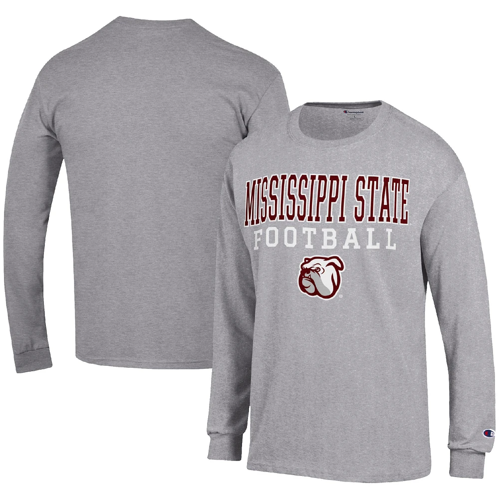 Men's Champion Heather Gray Mississippi State Bulldogs Football Stack Long Sleeve T-Shirt