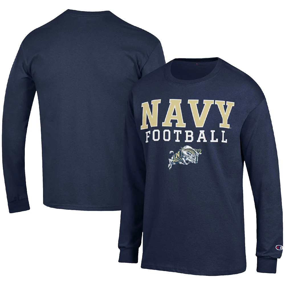 Men's Champion Navy Midshipmen Football Stack Long Sleeve T-Shirt