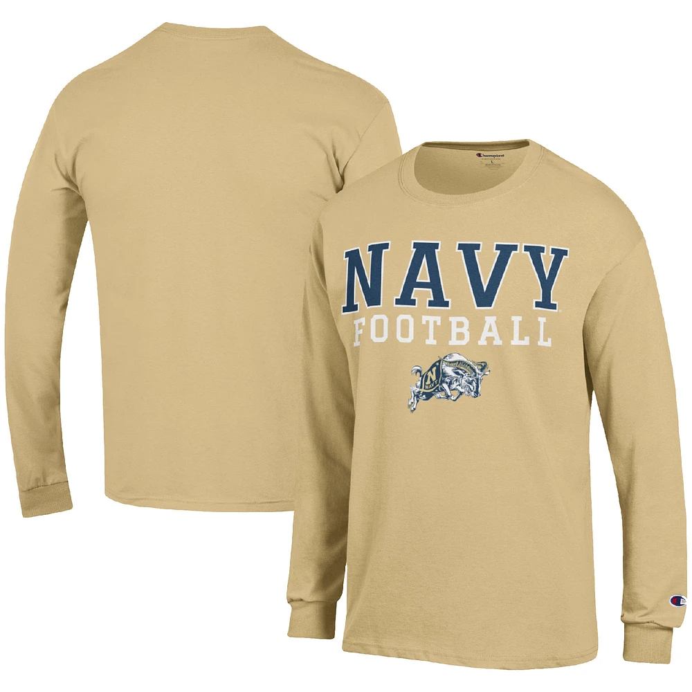 Men's Champion Gold Navy Midshipmen Football Stack Long Sleeve T-Shirt