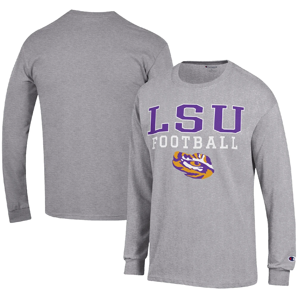 Men's Champion Heather Gray LSU Tigers Football Stack Long Sleeve T-Shirt