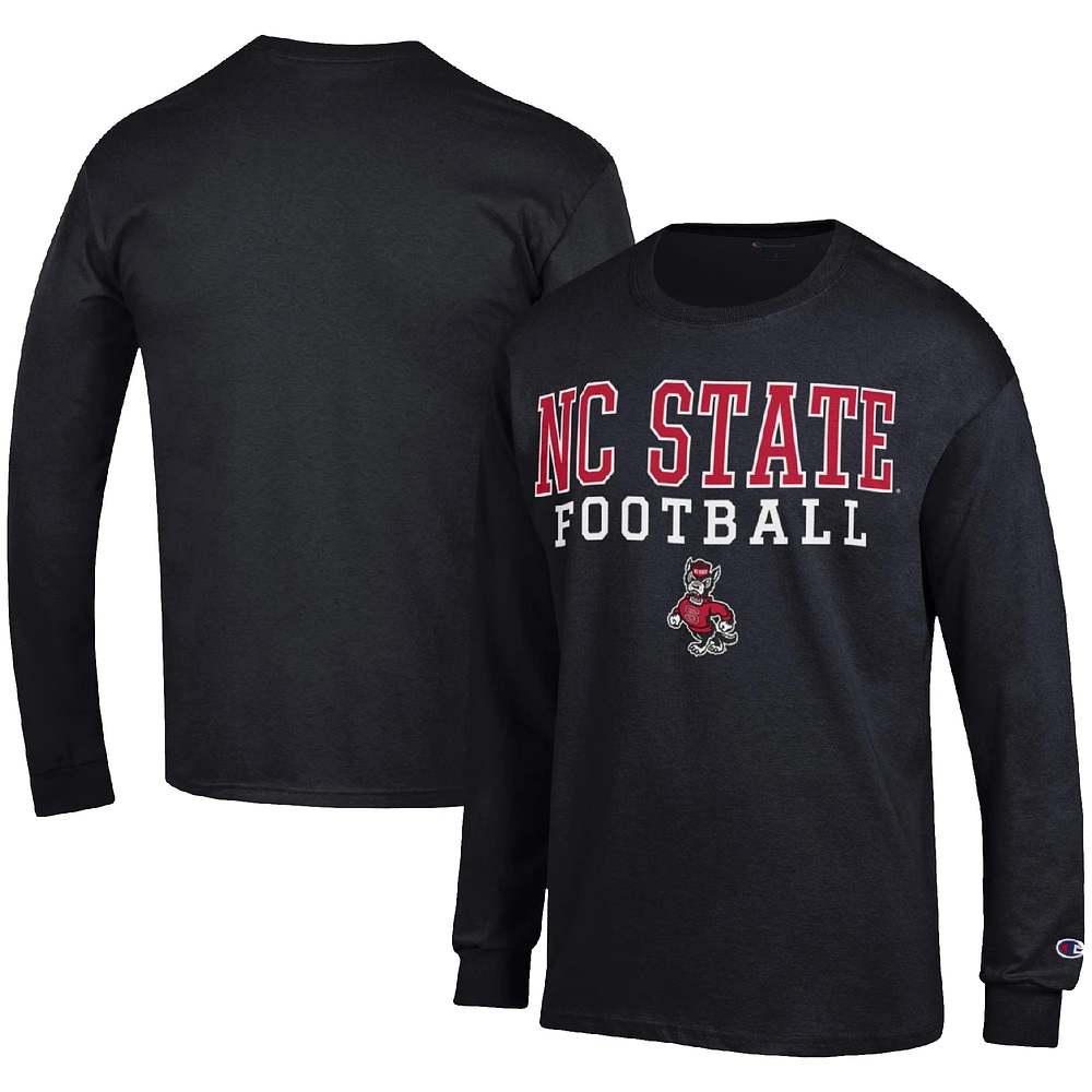Men's Champion Black NC State Wolfpack Football Stack Long Sleeve T-Shirt