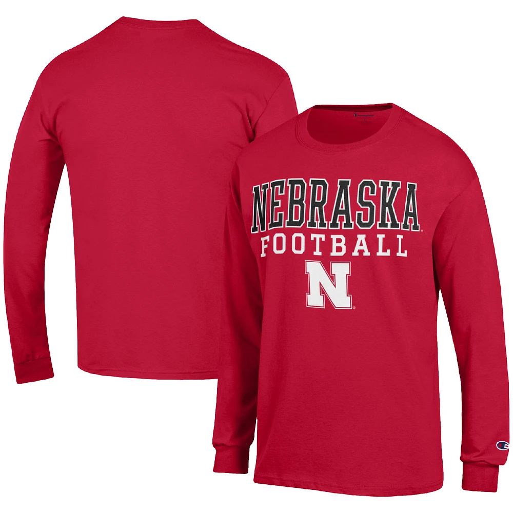 Men's Champion Scarlet Nebraska Huskers Football Stack Long Sleeve T-Shirt