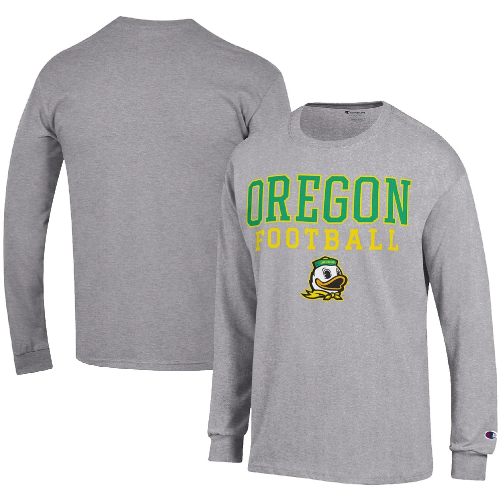 Men's Champion Heather Gray Oregon Ducks Football Stack Long Sleeve T-Shirt