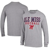 Men's Champion Heather Gray Ole Miss Rebels Football Stack Long Sleeve T-Shirt