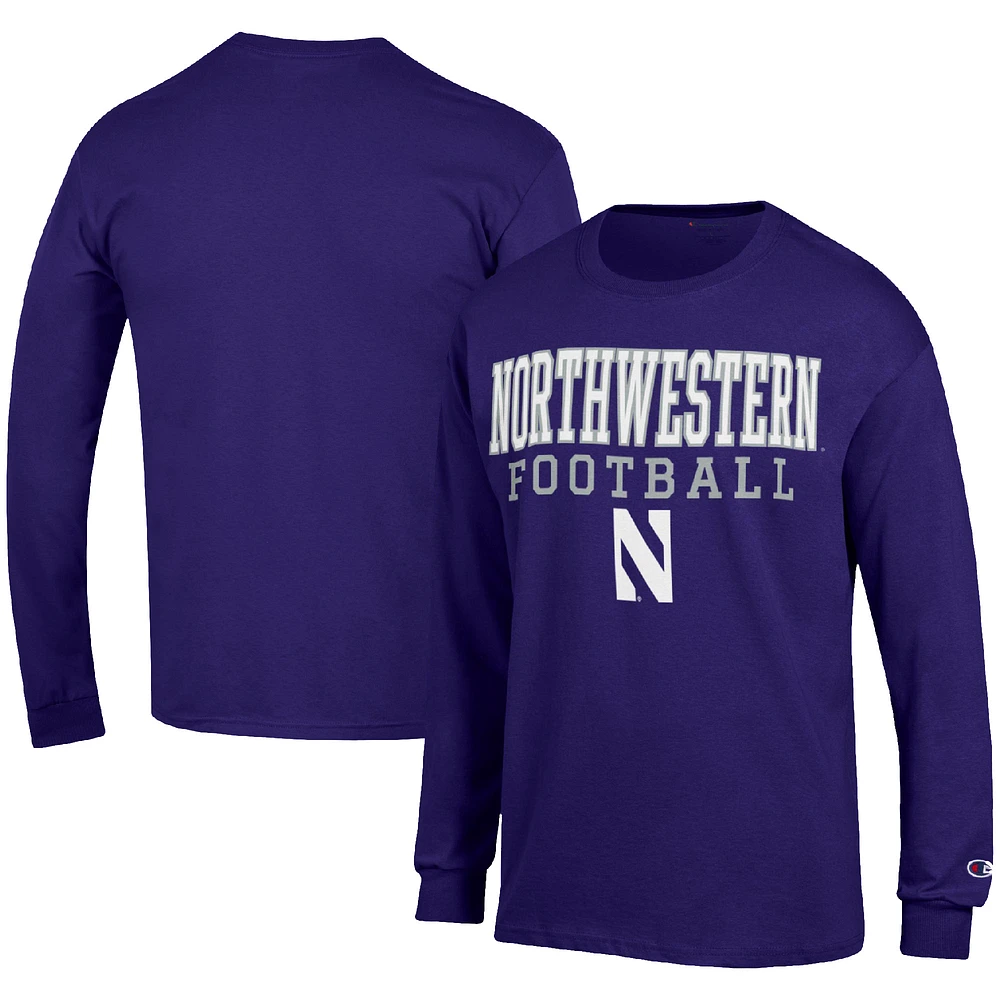 Men's Champion Northwestern Wildcats Football Stack Long Sleeve T-Shirt