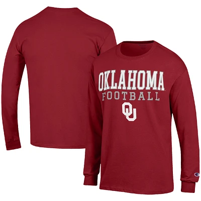 Men's Champion Crimson Oklahoma Sooners Football Stack Long Sleeve T-Shirt