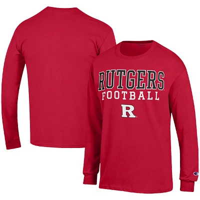 Men's Champion Scarlet Rutgers Knights Football Stack Long Sleeve T-Shirt