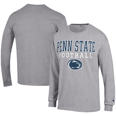 Men's Champion Heather Gray Penn State Nittany Lions Football Stack Long Sleeve T-Shirt