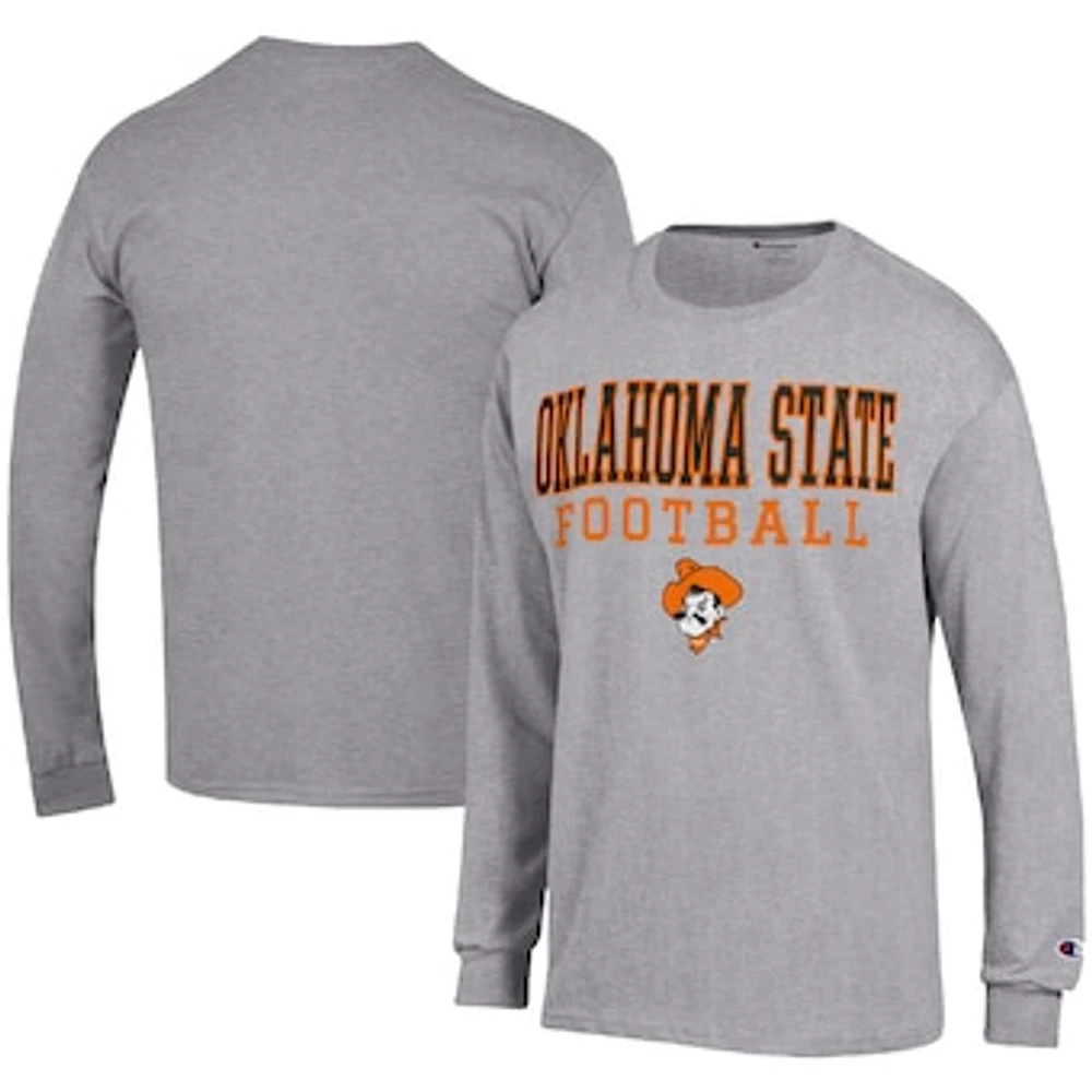 Men's Champion Heather Gray Oklahoma State Cowboys Football Stack Long Sleeve T-Shirt
