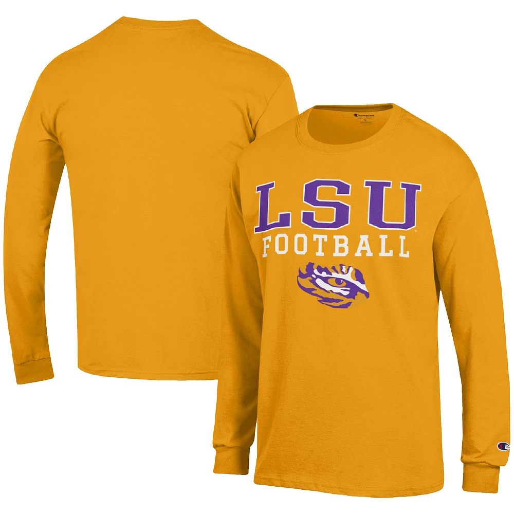 Men's Champion Gold LSU Tigers Football Stack Long Sleeve T-Shirt