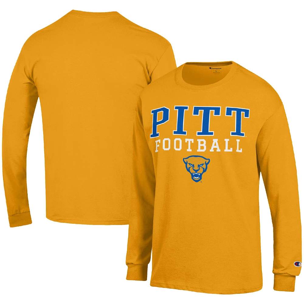 Men's Champion Gold Pitt Panthers Football Stack Long Sleeve T-Shirt