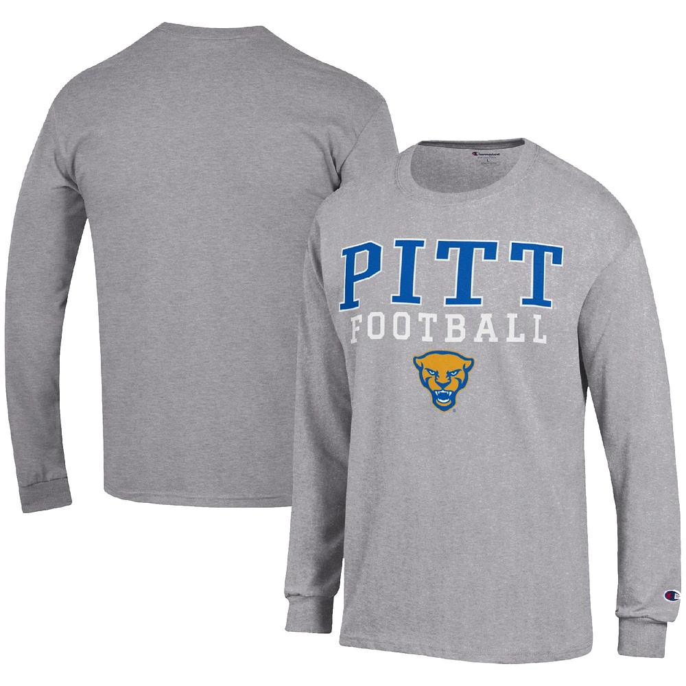 Men's Champion Heather Gray Pitt Panthers Football Stack Long Sleeve T-Shirt