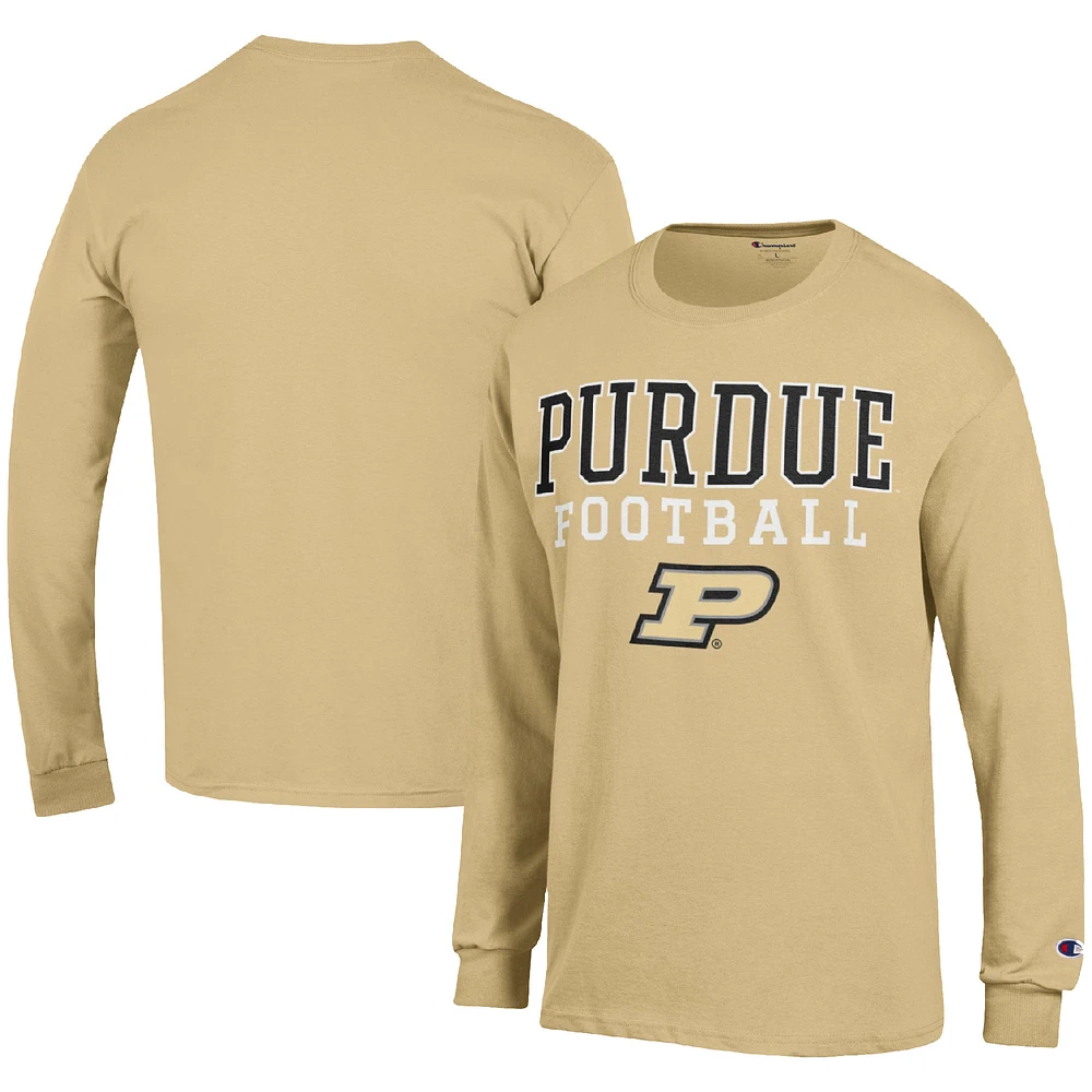 Men's Champion Gold Purdue Boilermakers Football Stack Long Sleeve T-Shirt