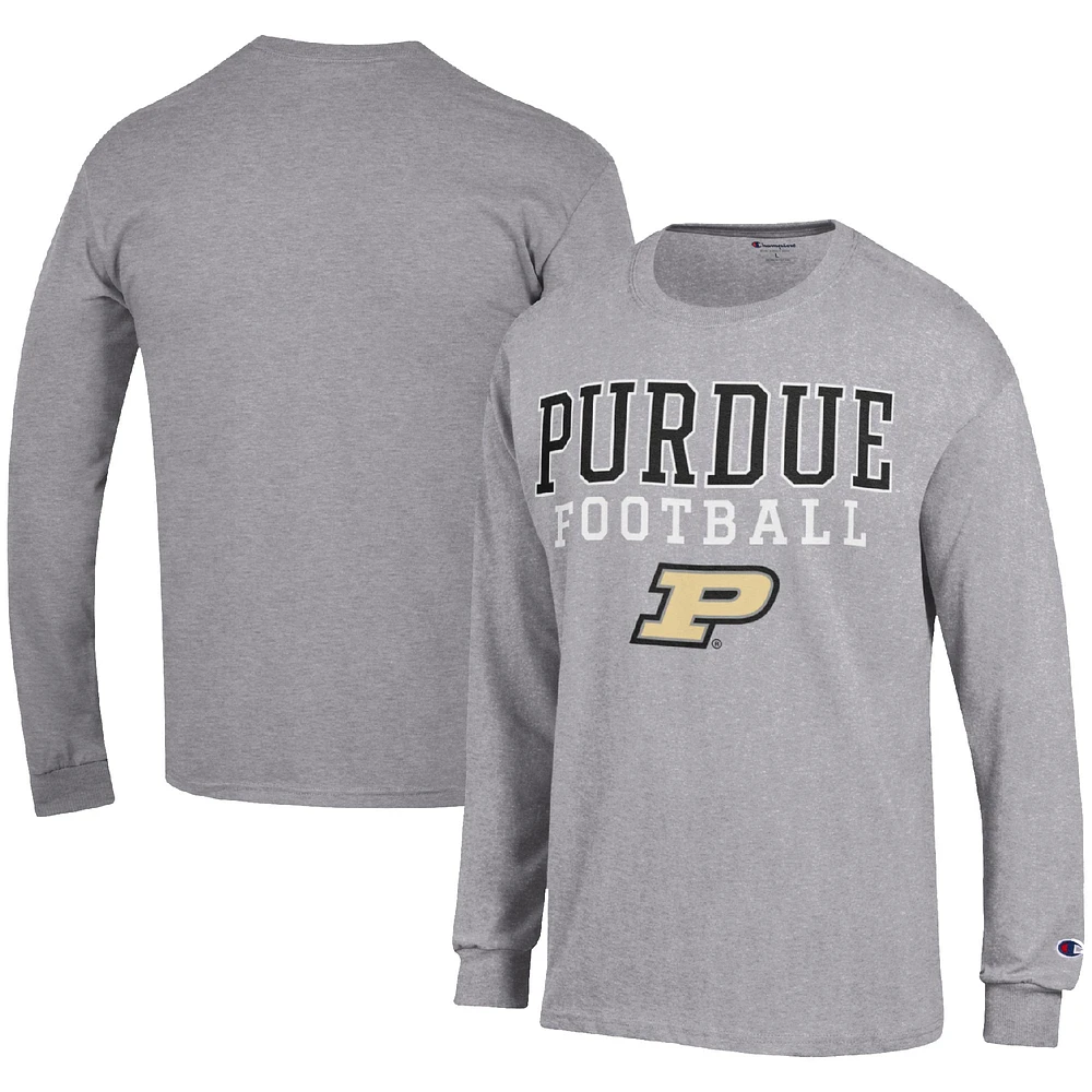 Men's Champion Heather Gray Purdue Boilermakers Football Stack Long Sleeve T-Shirt