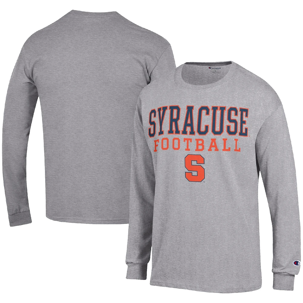 Men's Champion Heather Gray Syracuse Orange Football Stack Long Sleeve T-Shirt