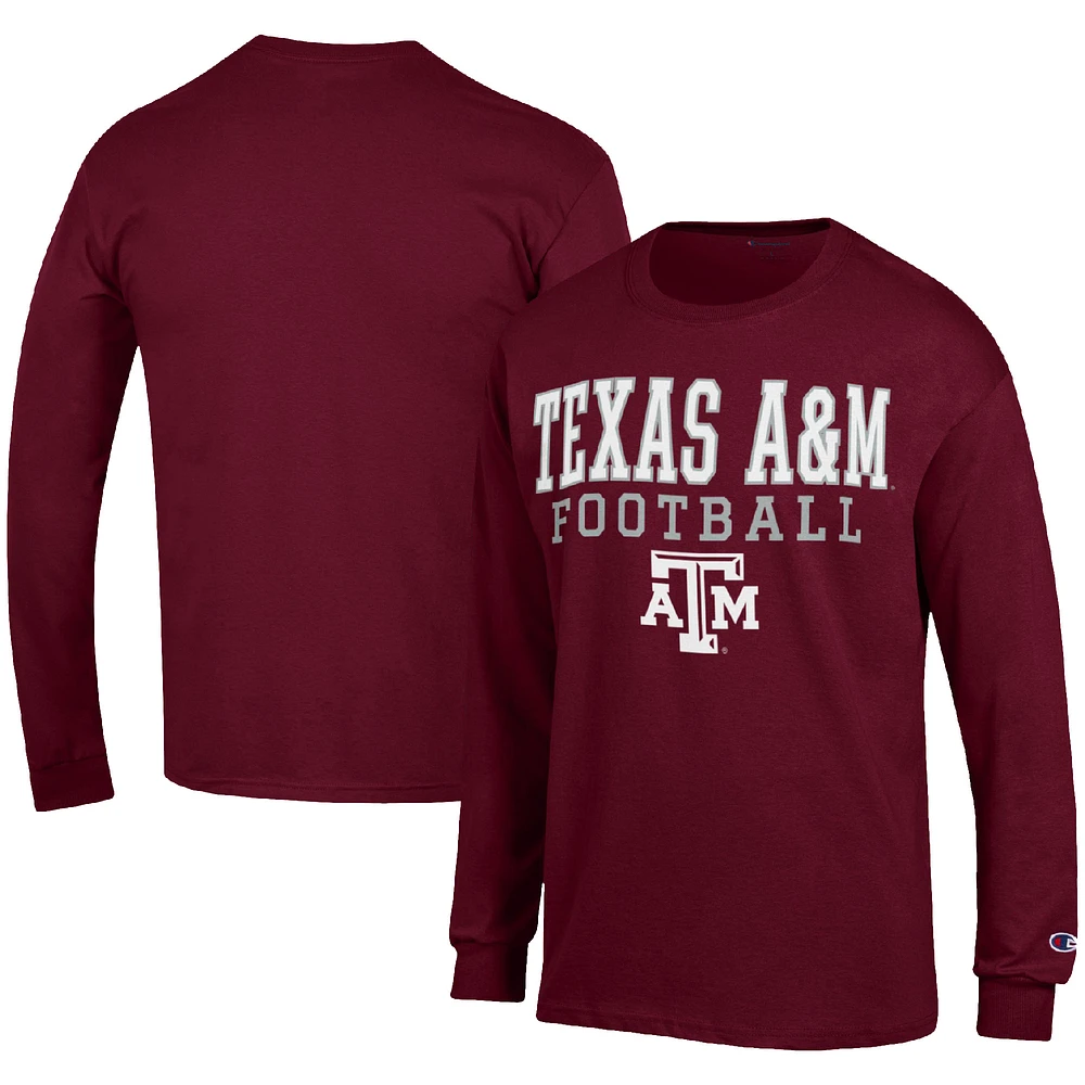 Men's Champion Maroon Texas A&M Aggies Football Stack Long Sleeve T-Shirt
