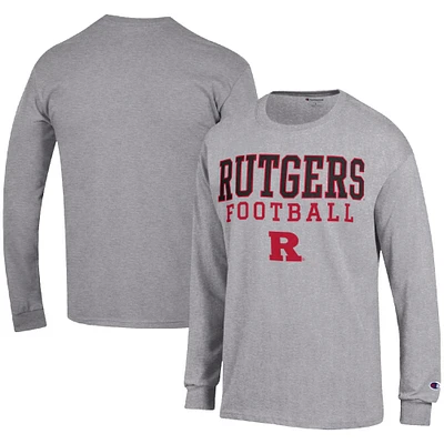 Men's Champion Heather Gray Rutgers Scarlet Knights Football Stack Long Sleeve T-Shirt