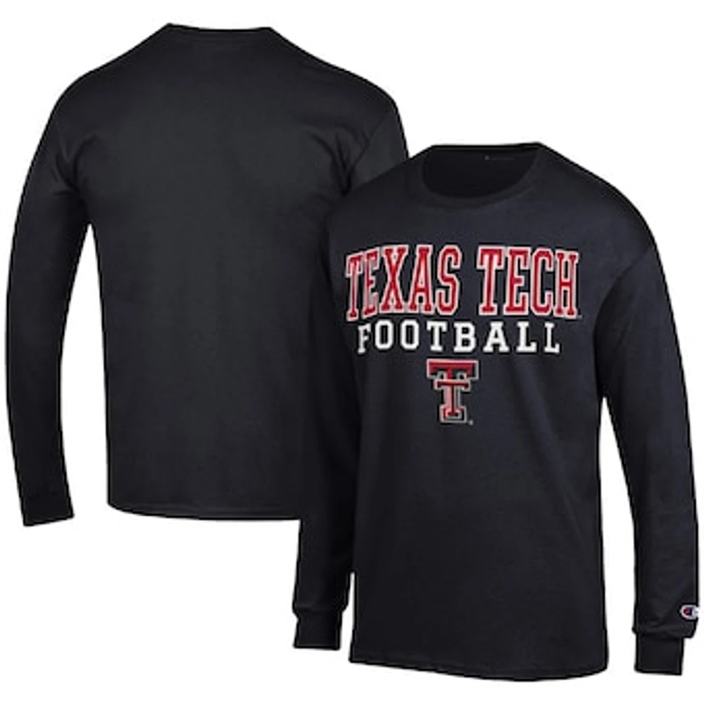 Men's Champion Black Texas Tech Red Raiders Football Stack Long Sleeve T-Shirt