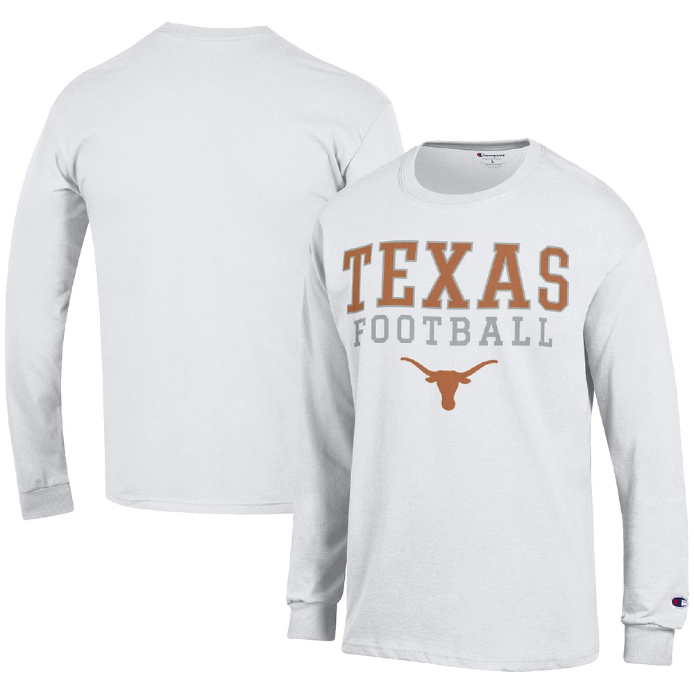 Men's Champion White Texas Longhorns Football Stack Long Sleeve T-Shirt