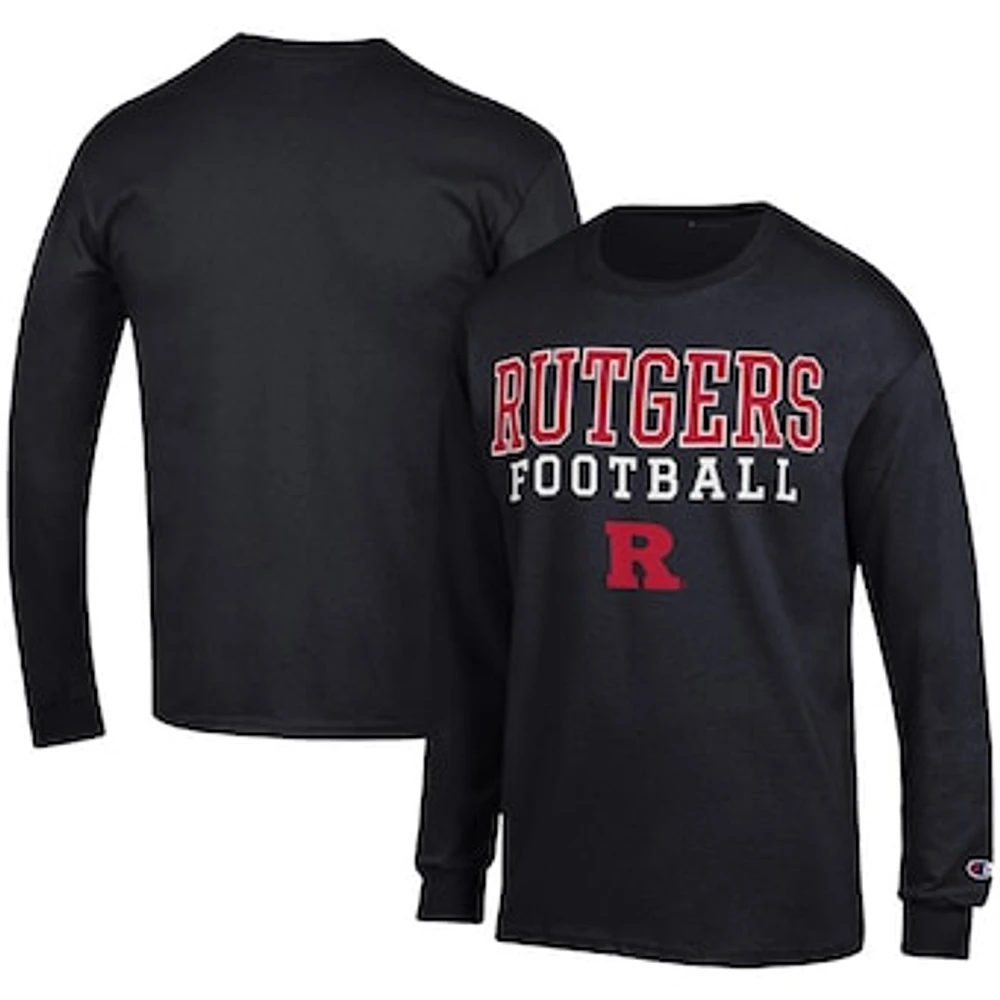 Men's Champion Black Rutgers Scarlet Knights Football Stack Long Sleeve T-Shirt