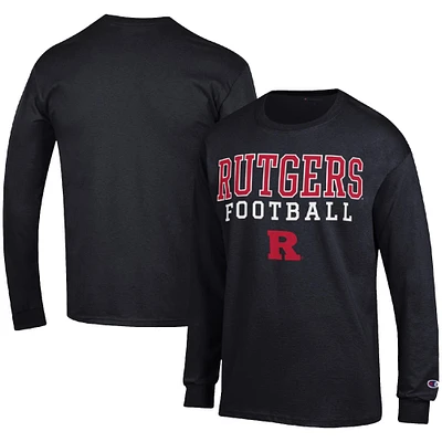 Men's Champion Black Rutgers Scarlet Knights Football Stack Long Sleeve T-Shirt