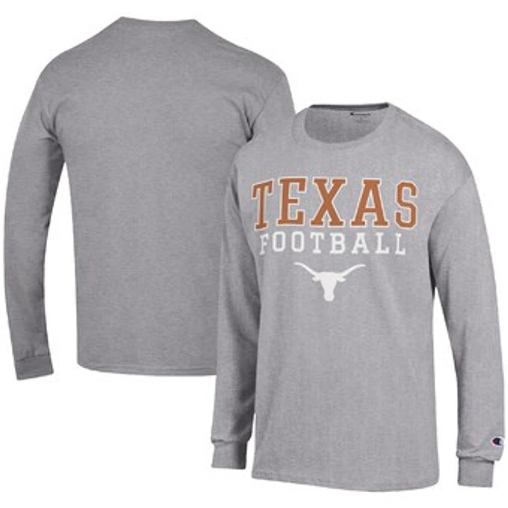 Men's Champion Heather Gray Texas Longhorns Football Stack Long Sleeve T-Shirt