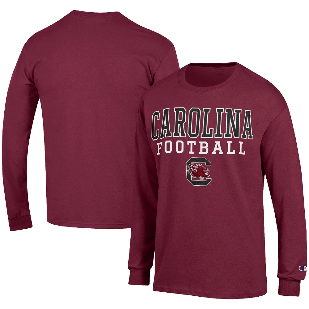 Men's Champion Garnet South Carolina Gamecocks Football Stack Long Sleeve T-Shirt