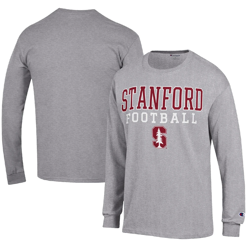 Men's Champion Heather Gray Stanford Cardinal Football Stack Long Sleeve T-Shirt
