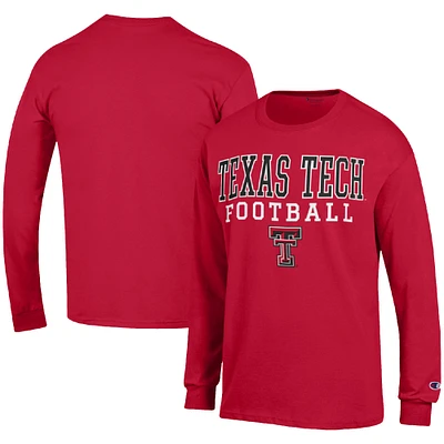 Men's Champion Red Texas Tech Raiders Football Stack Long Sleeve T-Shirt