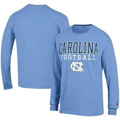 Men's Champion Carolina Blue North Tar Heels Football Stack Long Sleeve T-Shirt