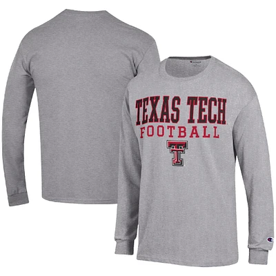 Men's Champion Heather Gray Texas Tech Red Raiders Football Stack Long Sleeve T-Shirt