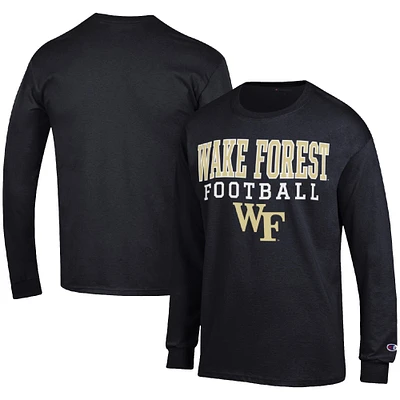 Men's Champion Black Wake Forest Demon Deacons Football Stack Long Sleeve T-Shirt