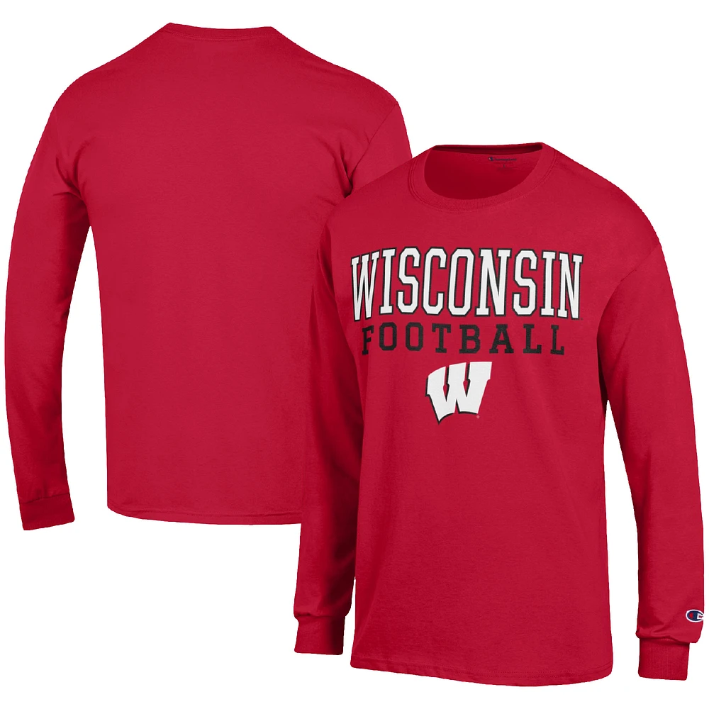Men's Champion Wisconsin Badgers Football Stack Long Sleeve T-Shirt